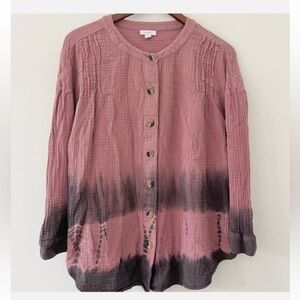 Pure Jill Gauzy Cotton Tie Dye Button Down Blouse Seersucker S